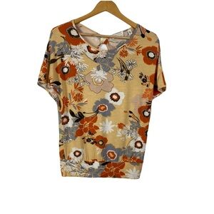 Anthro Kimchi & blue floral yellow top blouse short sleeve dolman size small